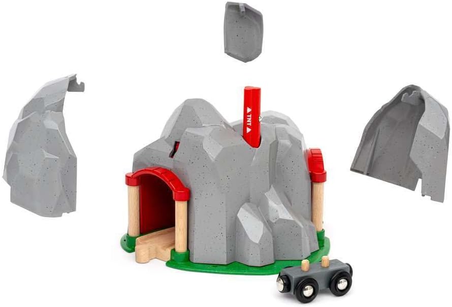 BRIO World Exploding Train Track Tunnel - Interactive Wooden Railway Playset for Kids 3+