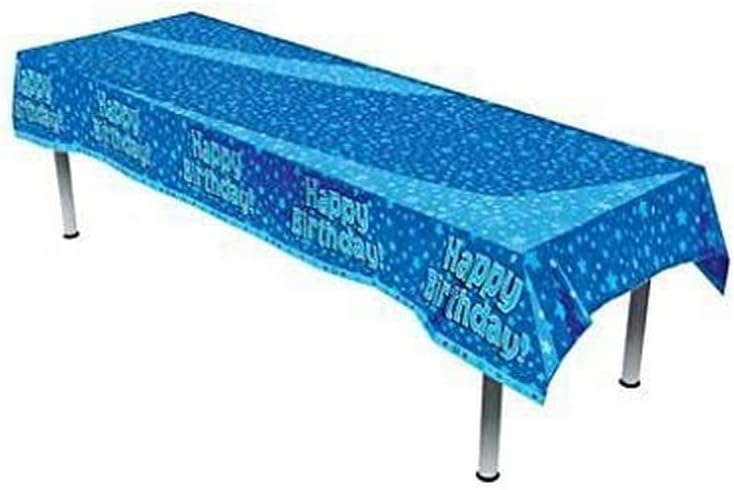 OakTree Happy Birthday Blue Colourfast Plastic Table Cover 137cm x 2.6m