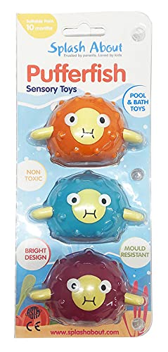 Splash About Pufferfish Sensory Bath Toys - Pack of 3, Latex Rubber Floating Toys for Babies 10 Months+