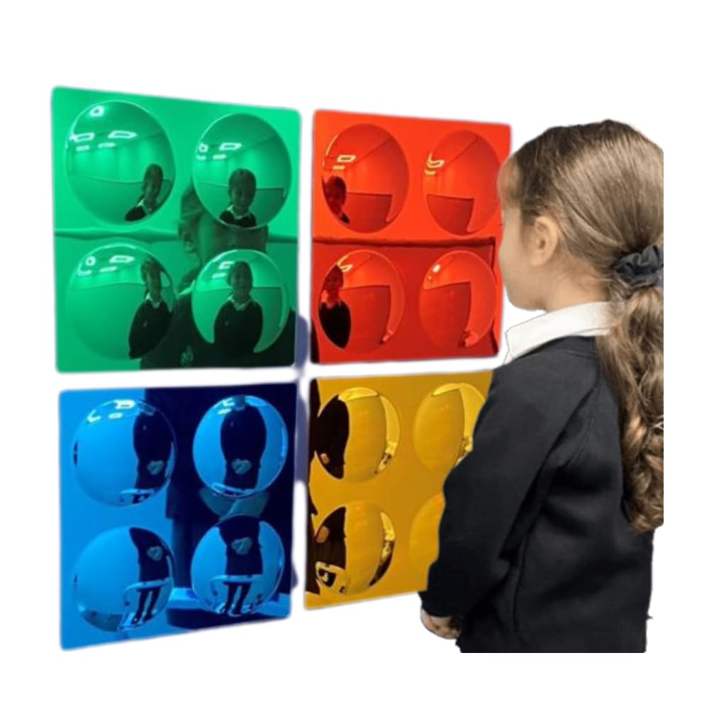 Playlearn Sensory Convex Coloured Bubble Mirror Set - 4pc Interactive Acrylic Mirror Panels for Kids