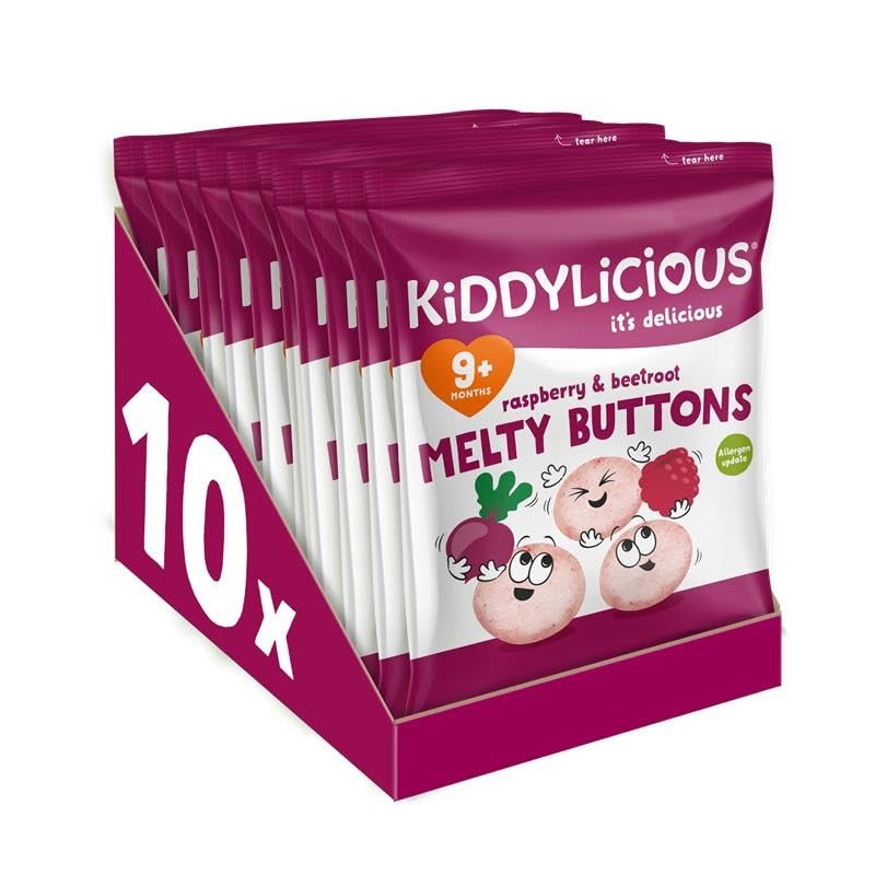 Kiddylicious Raspberry & Beetroot Melty Buttons - Nutritious Finger Food Snacks for Babies
