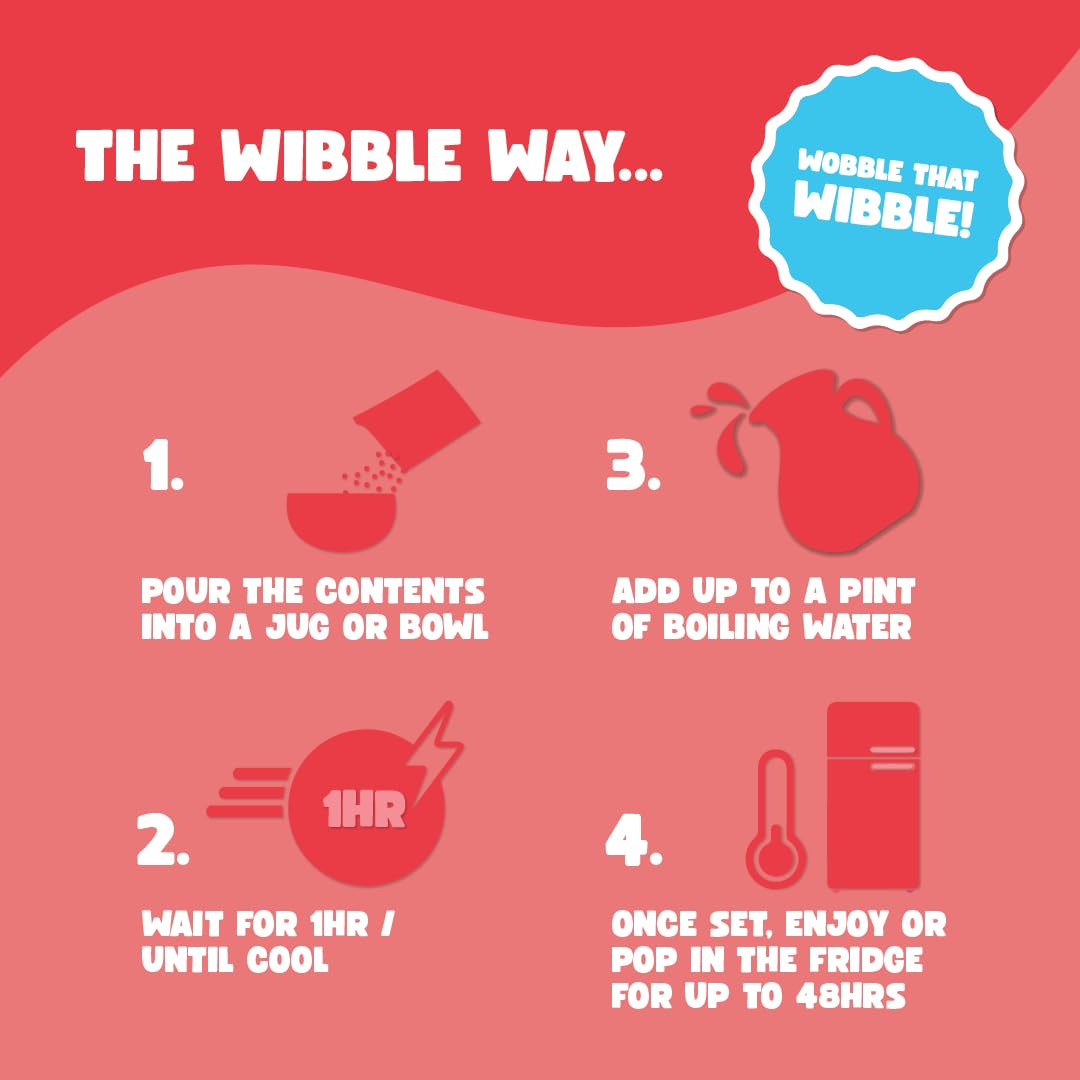 Wibble Strawberry Jelly Crystals, Plant-Based Low Sugar Jelly Powder, 12-Pack, Quick-Set Vegan Dessert