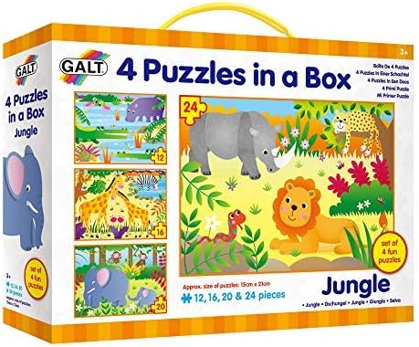 Galt Toys 4 Puzzles in a Box - Jungle Animal Jigsaw Puzzle Set for Kids, Ages 3 Years and Up