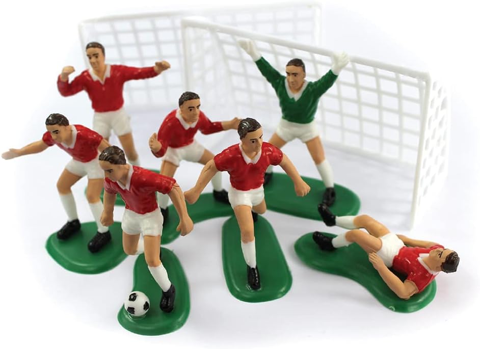 Anniversary House Football Cake Decoration Set - 9-Piece Reusable Red Cake Topper with 7 Players & 2 Goals