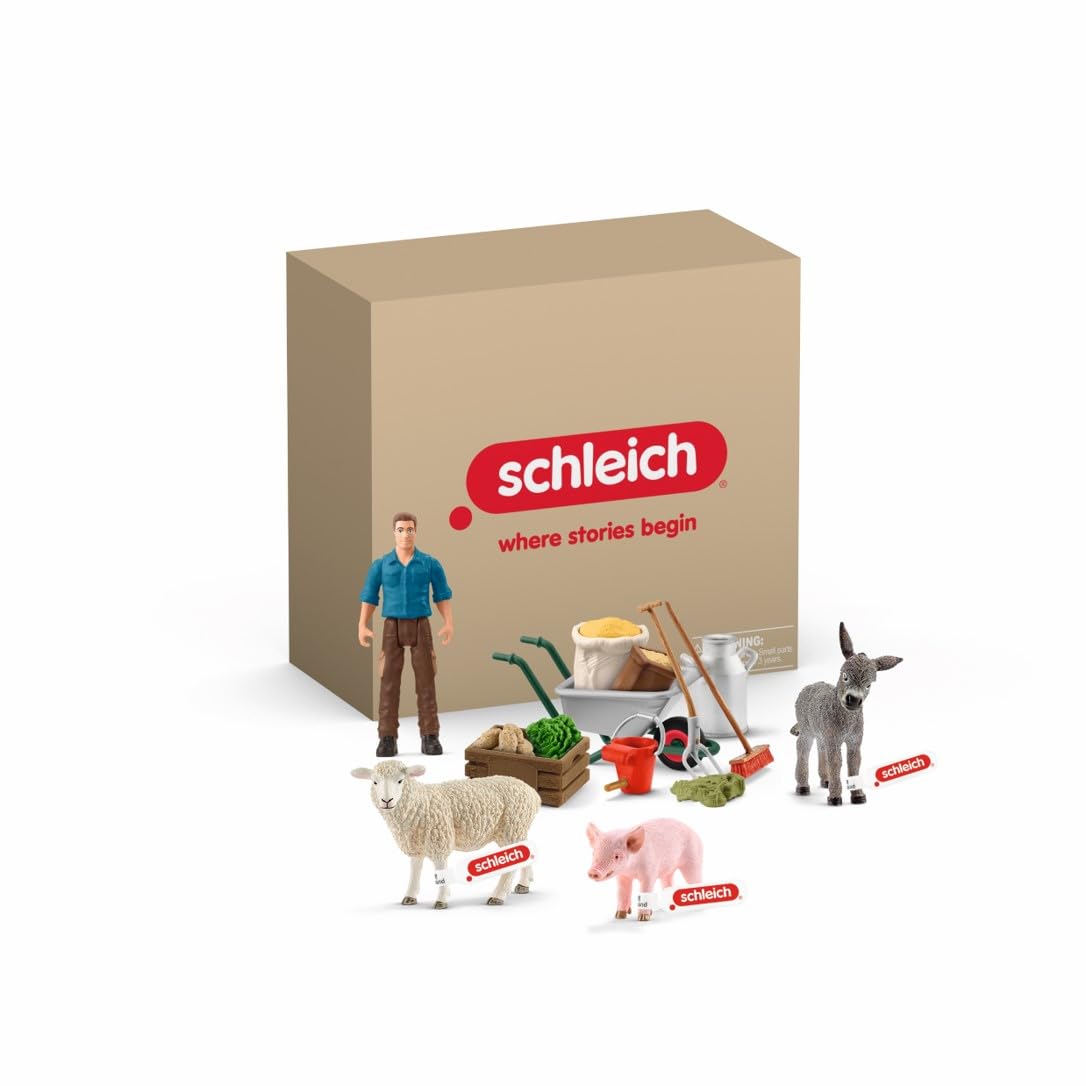 SCHLEICH Farm World Animal Set 'Animal Feeding' - Educational Pretend Play for Kids 3+