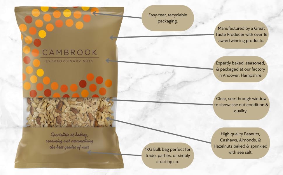 Cambrook Mix 11 Salted Mixed Nuts, 1kg Baked Nut Mix with Sea Salt