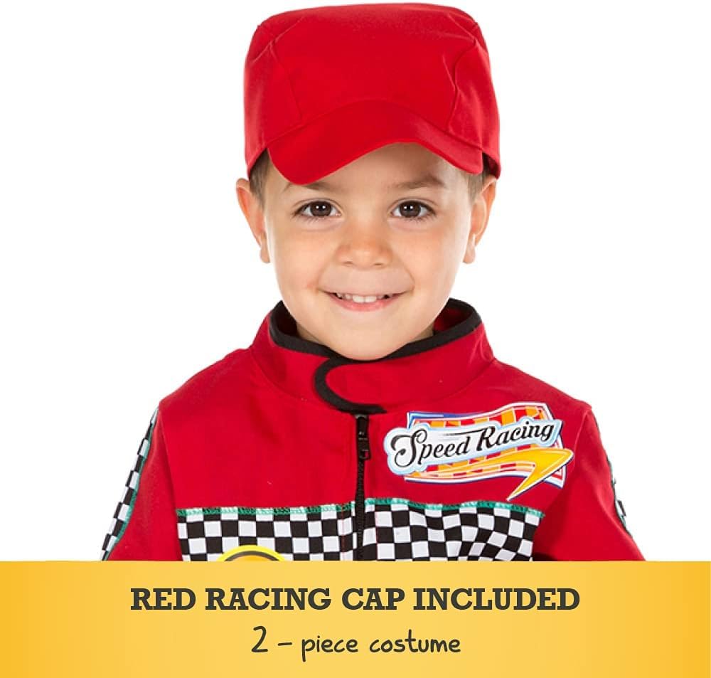 PRETEND TO BEE Racing Driver Costume - Red Suit and Cap, 2-3 Years