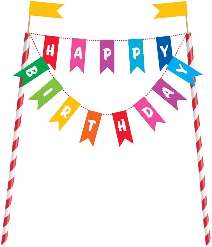 Rainbow Birthday Cake Bunting Topper - Happy Birthday Cake Decoration