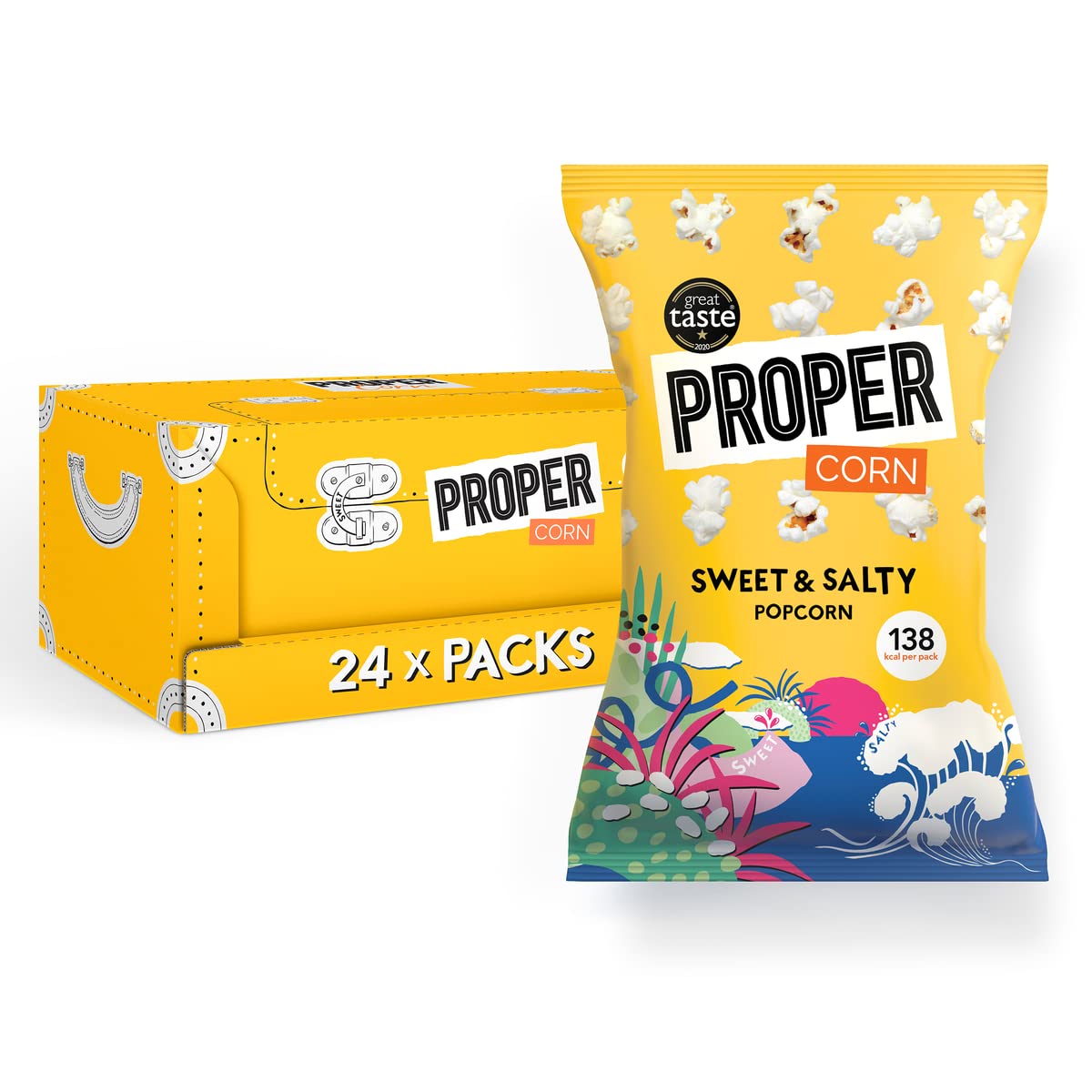 PROPER Sweet & Salty Popcorn, 24 x 30g Snack Packs
