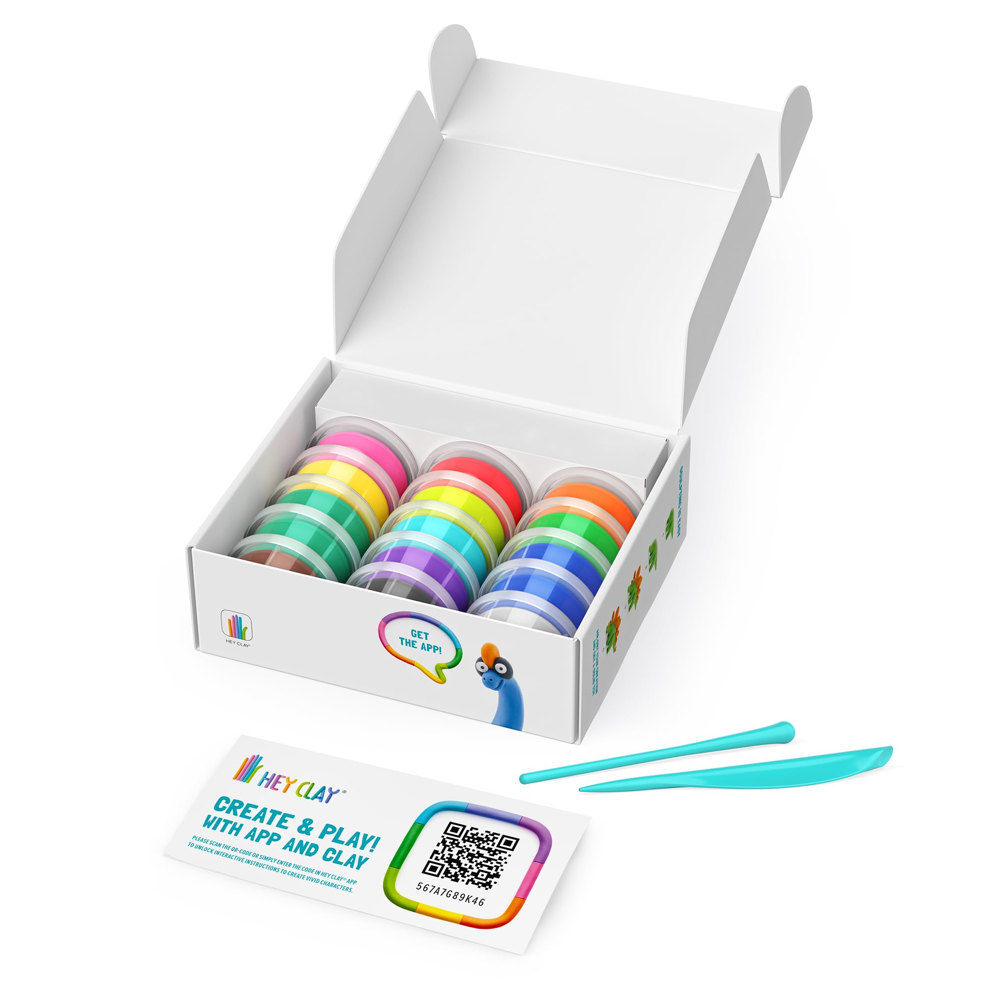 HEY CLAY Dinos Set - Air Dry Modeling Clay Kit with 15 Colors & Sculpting Tools for Kids 3+