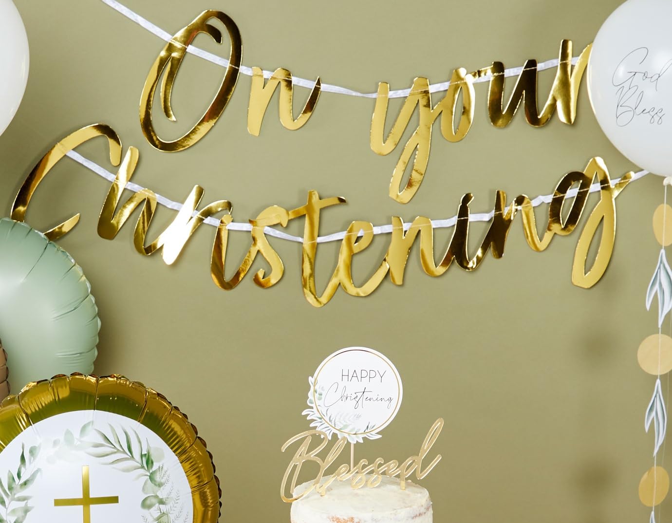 Amscan 9915637 Botanical Christening Letter Banner - Gold On Your Christening Decoration