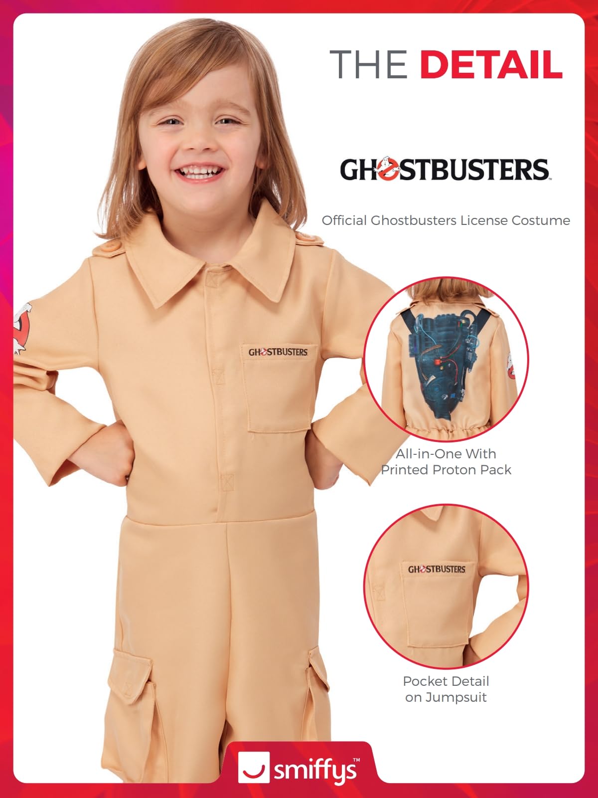 Smiffys Ghostbusters Toddler Costume - All-in-One Jumpsuit with Printed Proton Pack