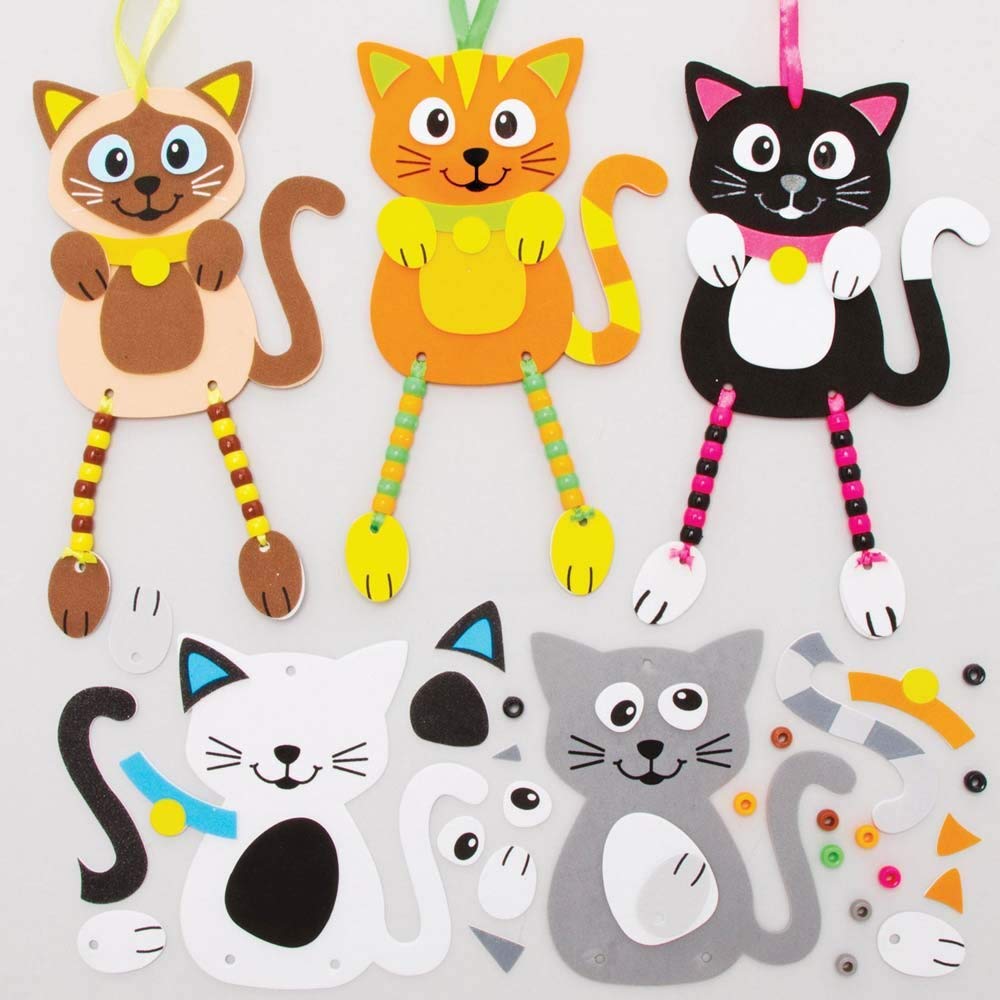 Baker Ross Cat Craft Bead Hanging Decoration Kits - Pack of 5, FE396