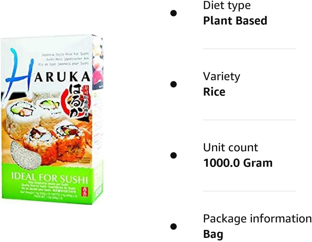 HARUKA Sushi Rice, 1kg - Japanese Style Short Grain Rice for Sushi and Japanese Dishes