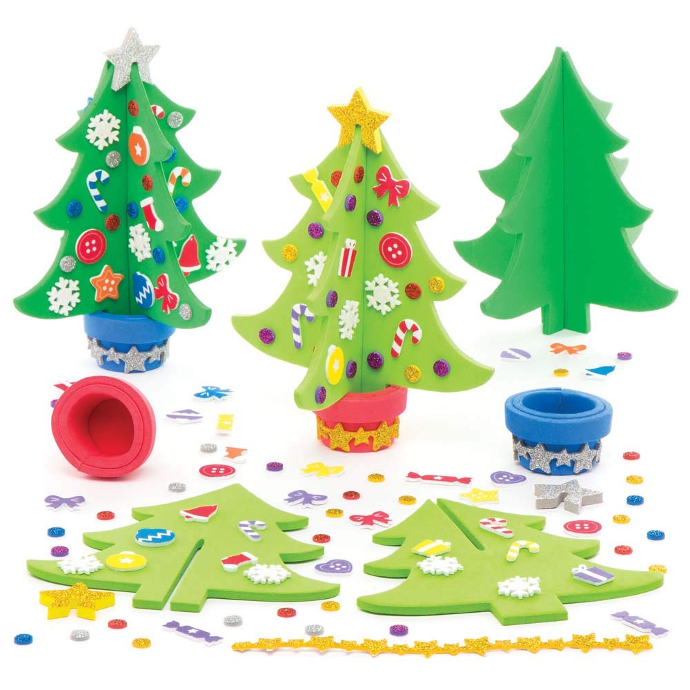 Baker Ross AR802 Felt Christmas Tree Craft Kit - 3D Foam Decorations for Kids Ages 3+