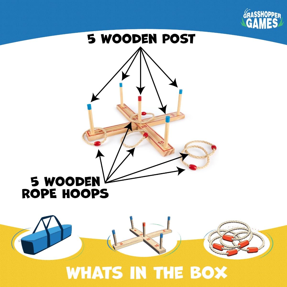 Grasshopper Games Ring Toss - Outdoor Indoor Wooden Toss Game for Kids 3+