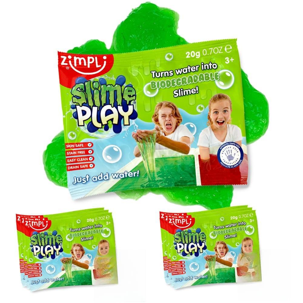 ZIMPLI Slime Play Party Bag Fillers - 6 Pack, Green & Red, Magically Turns Water into Slime