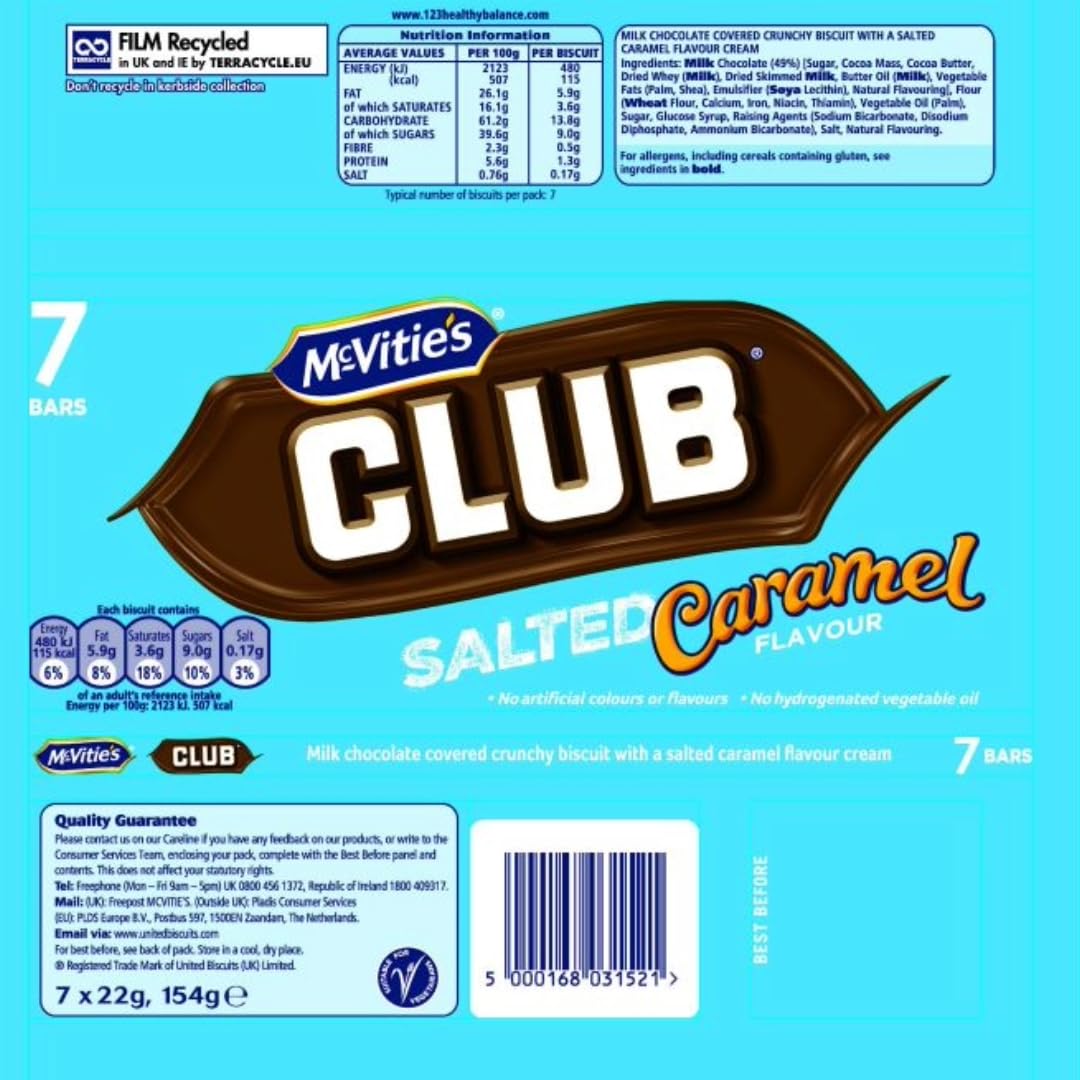 McVitie's Club Salted Caramel Biscuit Bars 7x23g