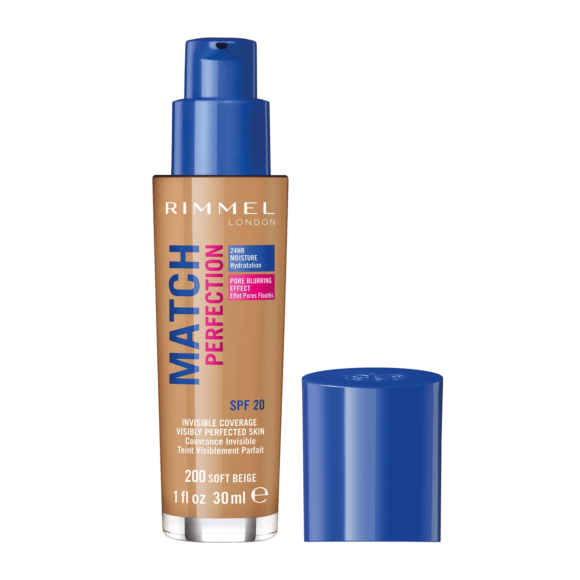 Rimmel Match Perfection Foundation - Liquid Foundation SPF20, Soft Beige 200, 30g