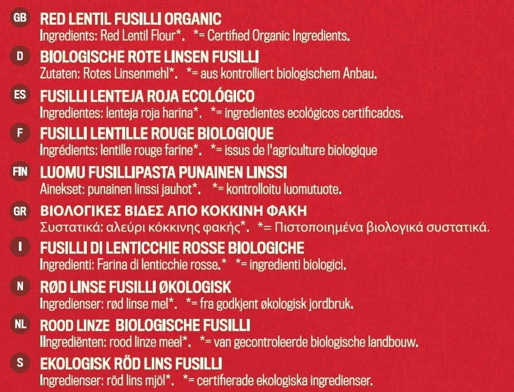 Profusion Organic Red Lentil Fusilli 250g