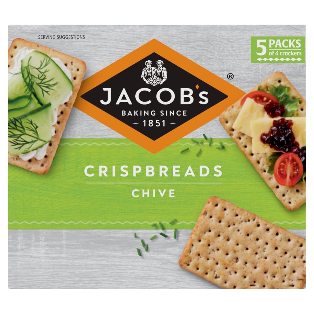 Jacob's Crispbreads Chive Crackers - Multigrain Crispbread Snacks, 5 x 38g (190g Total)