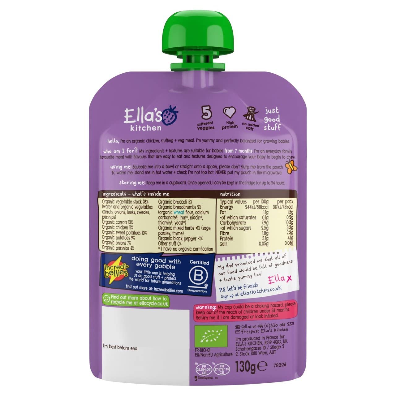 Ella's Kitchen Organic Cheery Chicken Roast Dinner, 130g