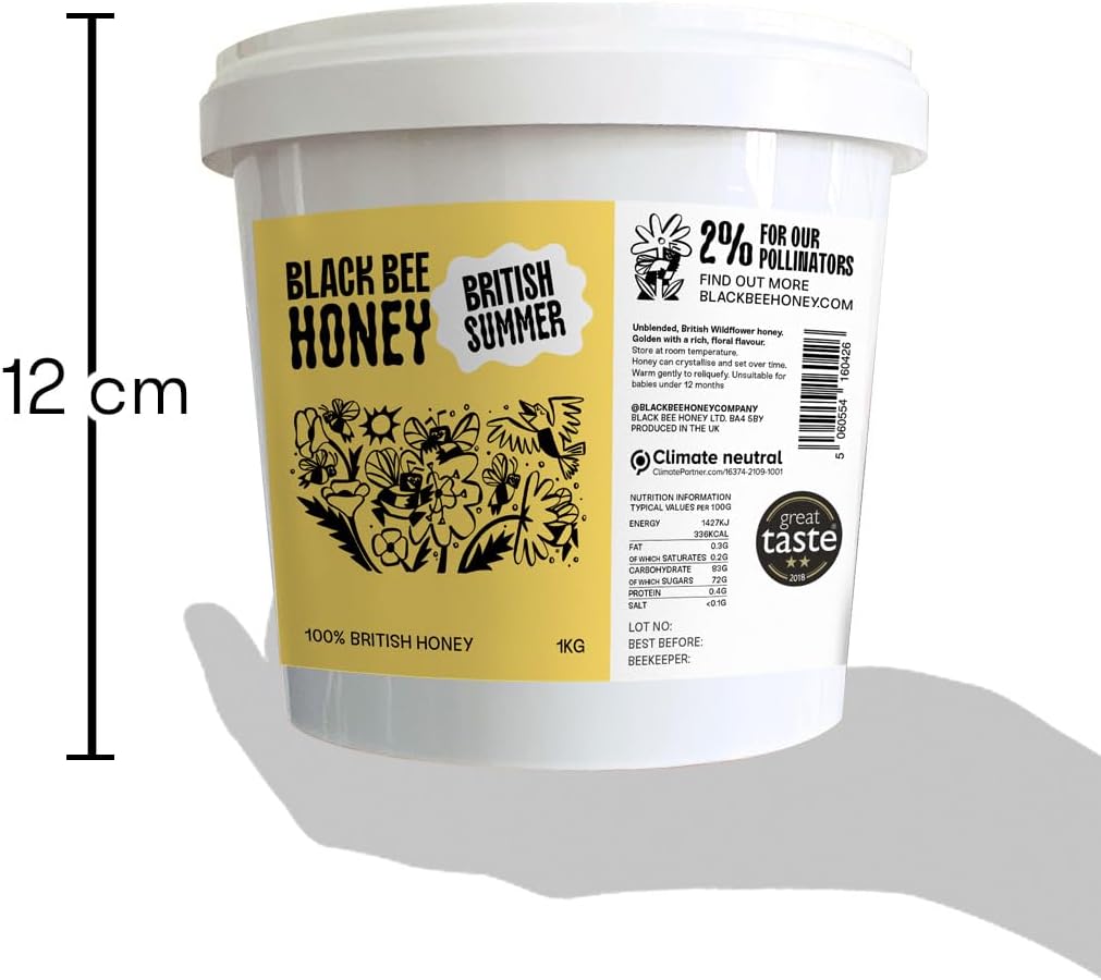 British Summer Honey - Pure and Natural, Single-Origin, Unpasteurised, 1 kg Plastic Tub