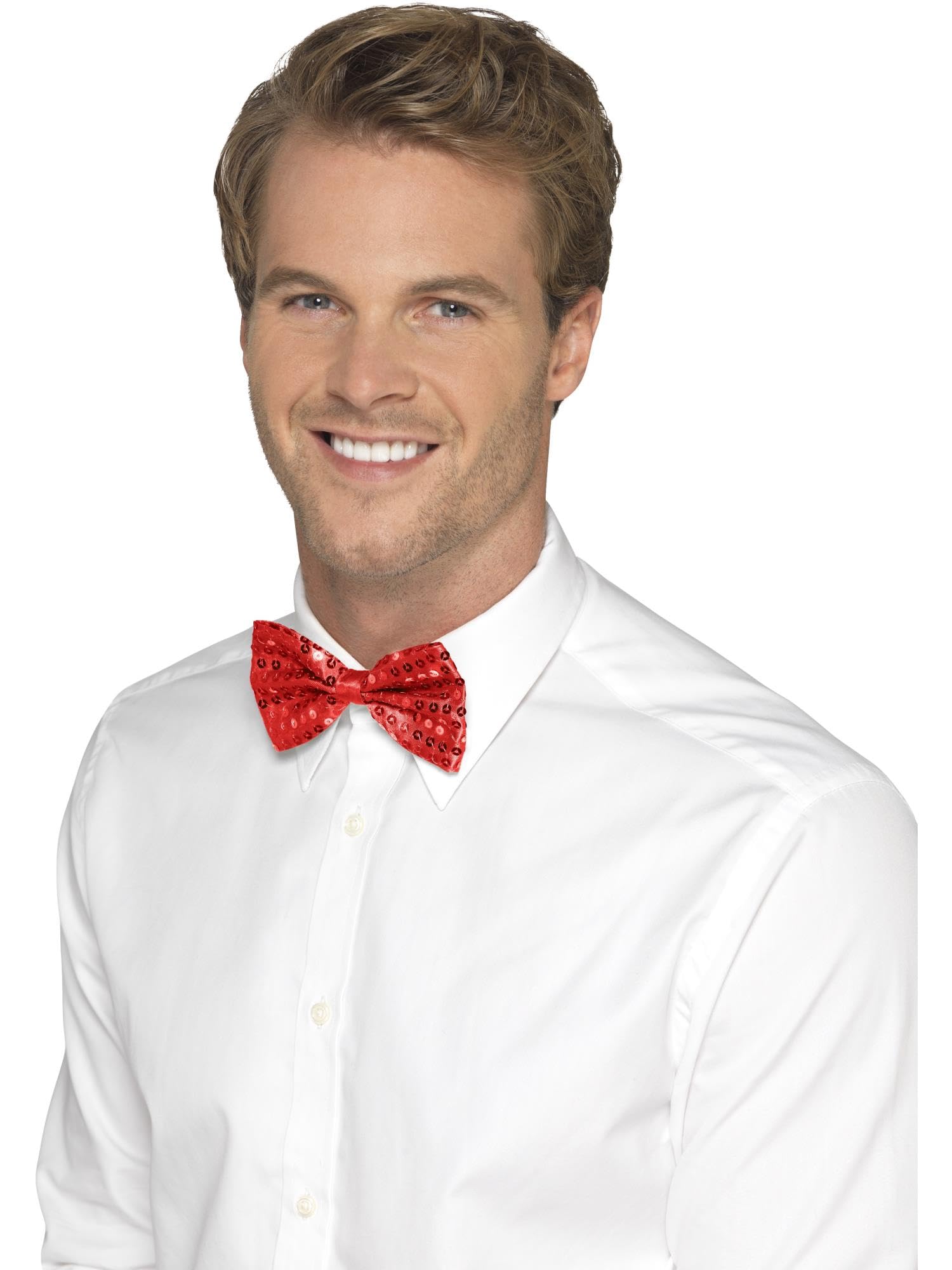 Smiffys Sequin Bow Tie Red - Fancy Dress Party Carnival Comedy Accessory