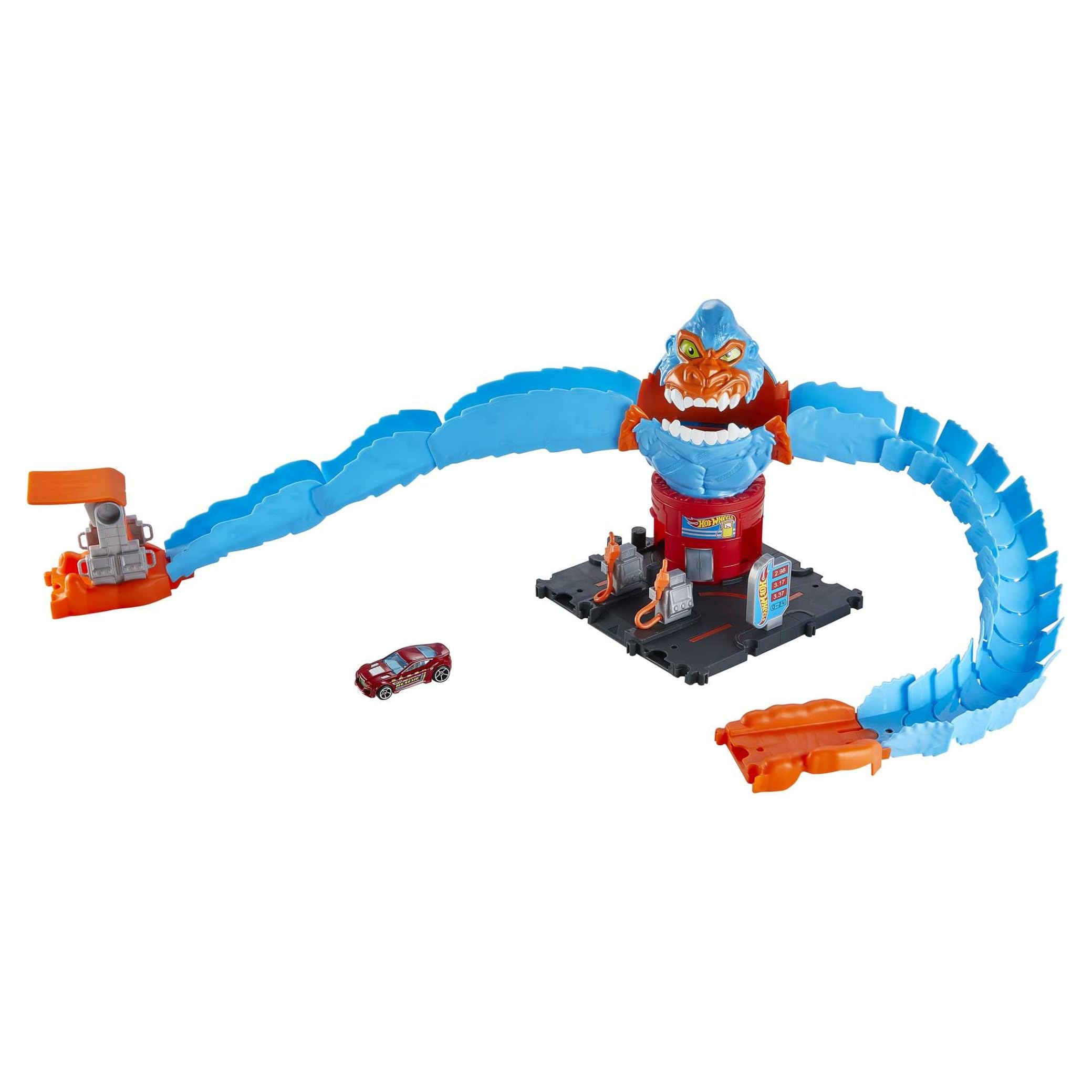 Hot Wheels City Wreck & Ride Gorilla Attack Playset - Bendable Track, Launcher & Gas Station Theme, Ages 4-8
