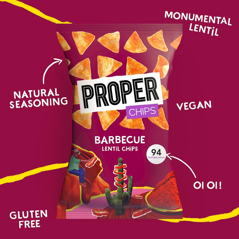 PROPERCHIPS - Barbecue Lentil Chips, Vegan & Gluten-Free Snacks, 24 x 20g