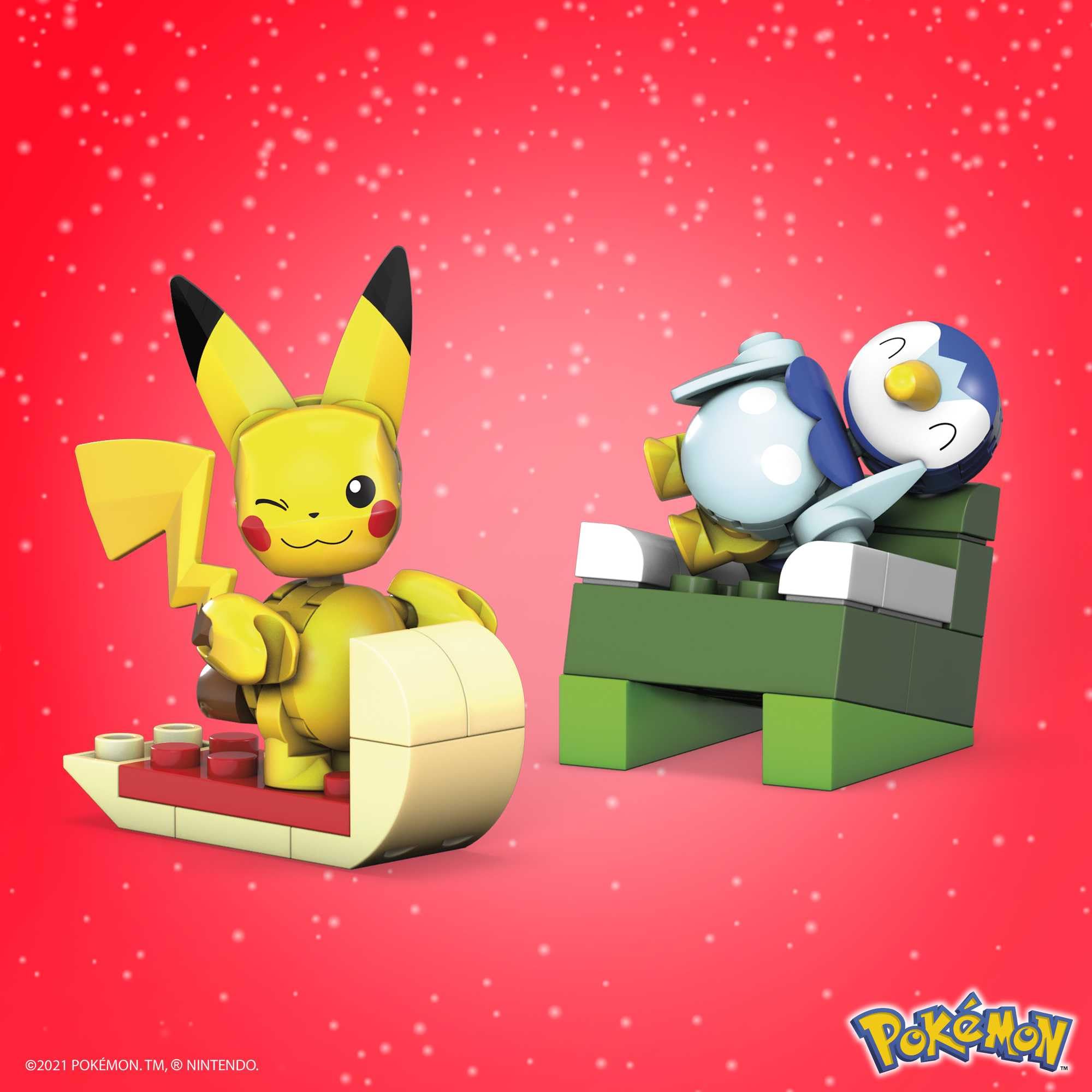 MEGA Pokémon Building Toys Set - 24-Day Holiday Calendar with 202 Pieces, Pikachu & Piplup Figures