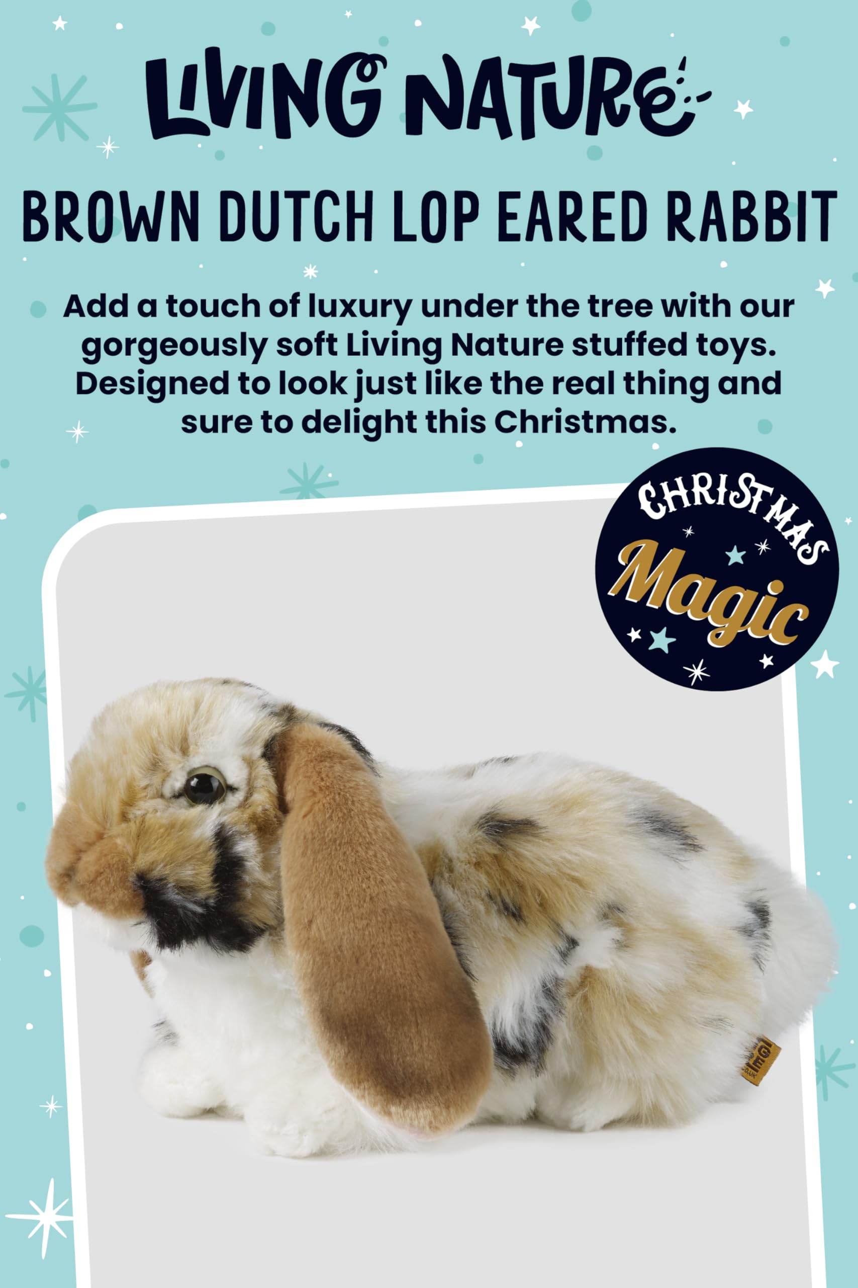 Living Nature Brown Dutch Lop Eared Rabbit Plush Toy - 26 cm Eco-Friendly Stuffed Animal