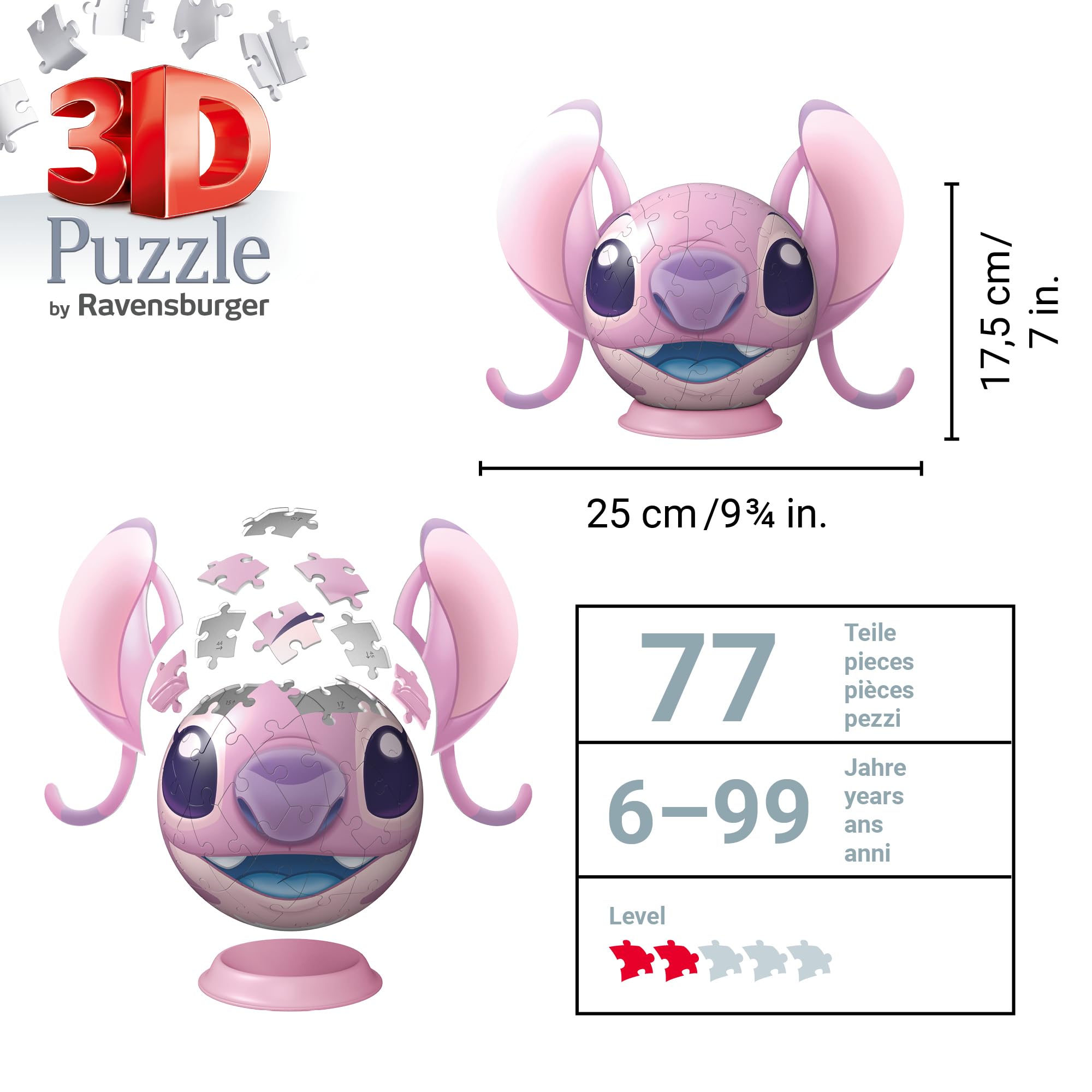 Ravensburger Disney Stitch Angel with Ears 72-Piece 3D Jigsaw Puzzle - Ages 6+