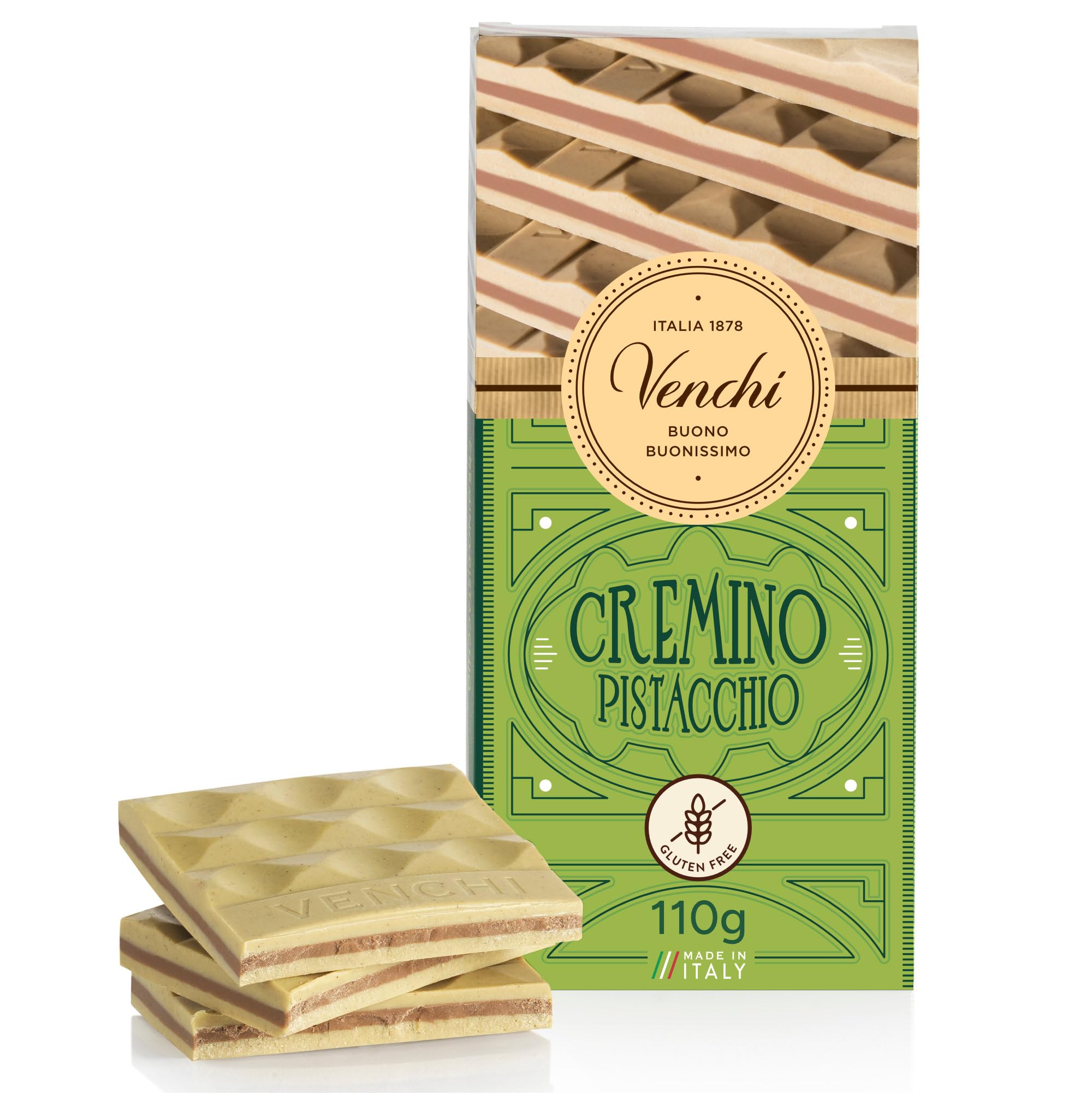Venchi Cremino Bar Pistachio, Milk and White Chocolate with Pistachio Paste