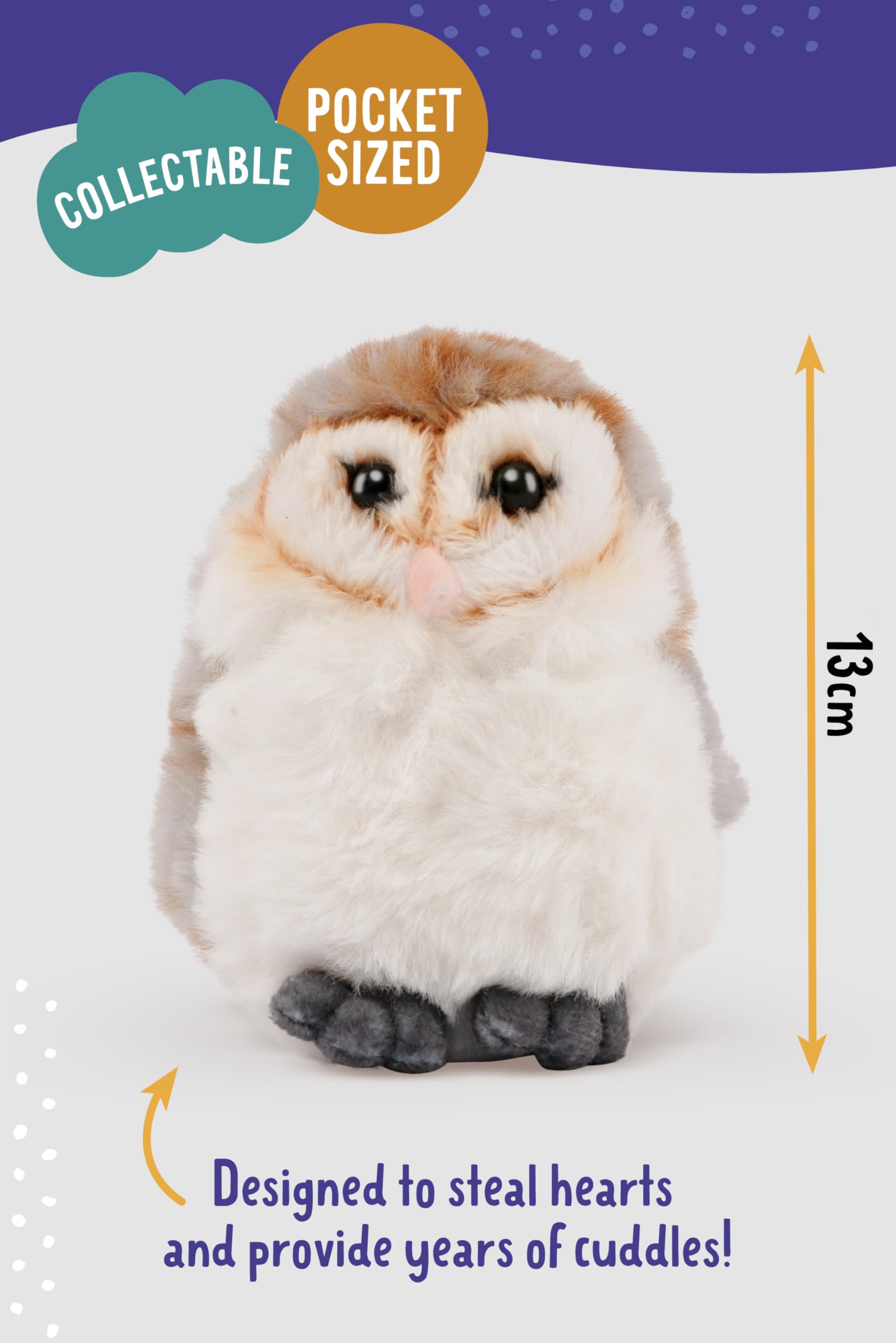 Living Nature SMOLS Barn Owl Plush Toy - Realistic & Eco-Friendly Cuddly Owl for All Ages