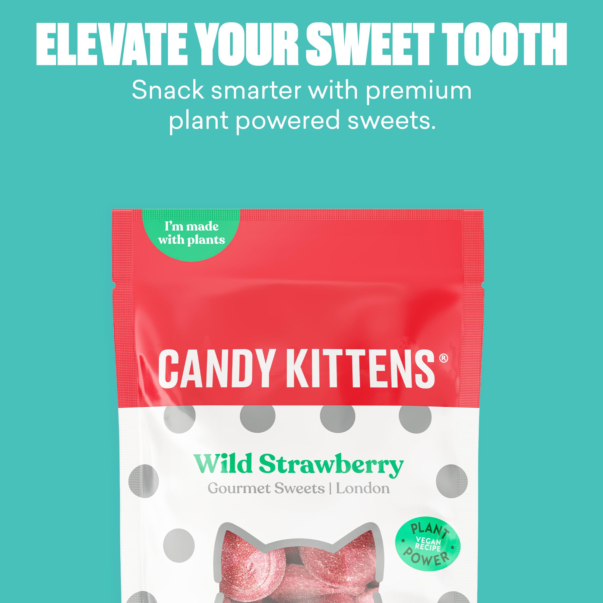 Candy Kittens Wild Strawberry Vegan Chewy Sweets – 54g (Pack of 12)