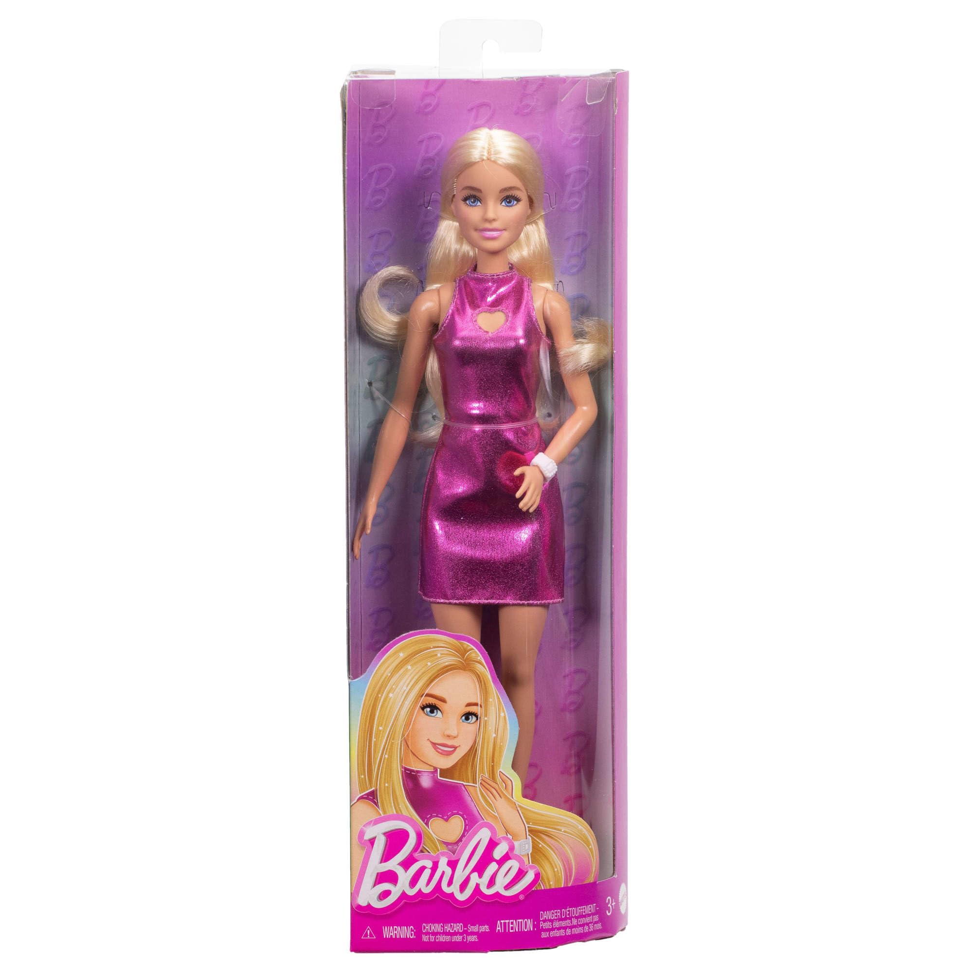 Barbie Fashionistas Doll #230 - Blond Hair, Metallic Pink Minidress with Heart Cut-Out, Ages 3+