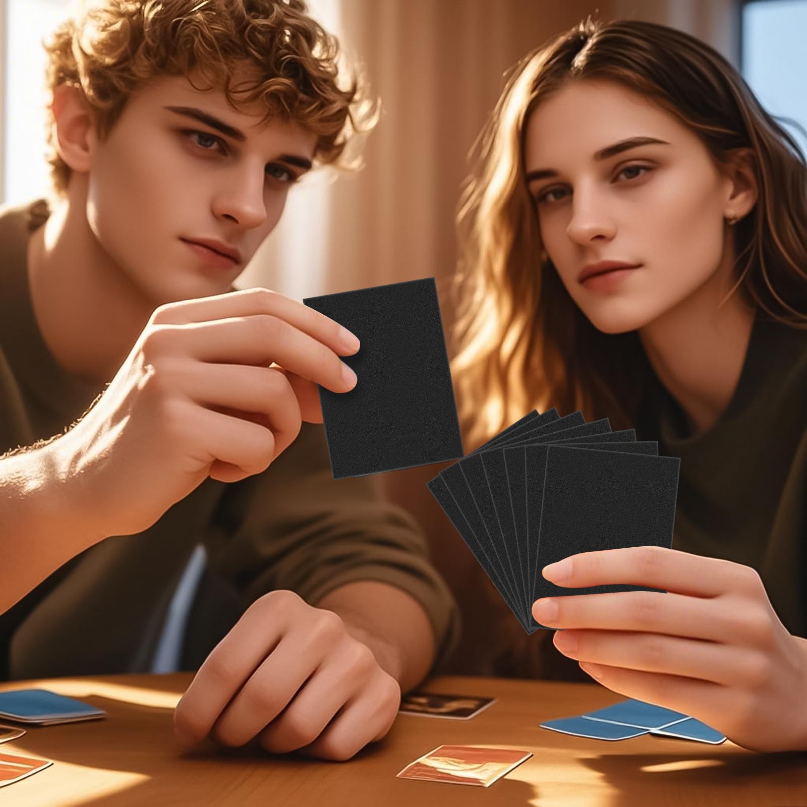 MOXYOY 100 Pcs Transparent + Black Penny Sleeves for Trading Cards - Anti-Slip, Anti-Fingerprint TCG Protection