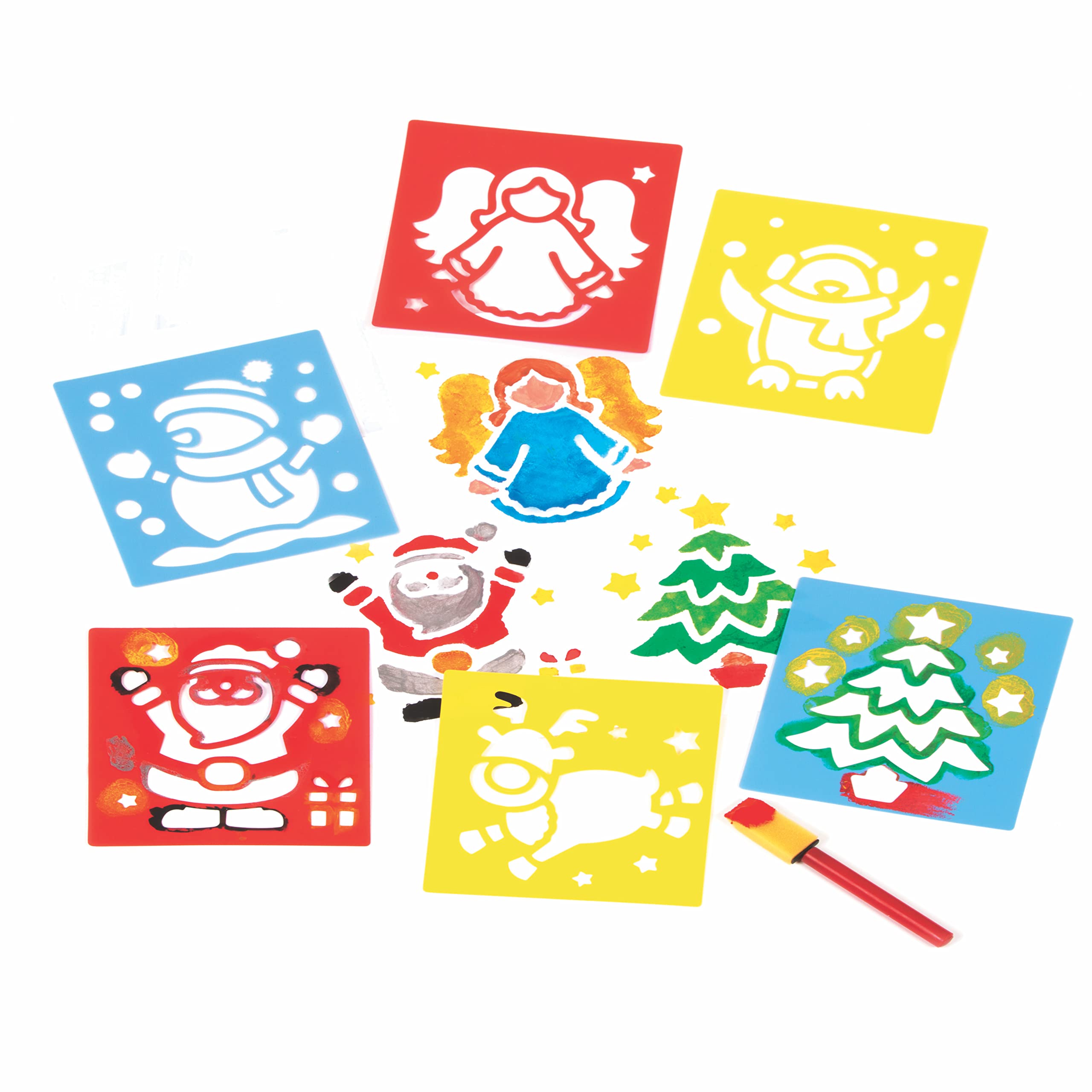 Baker Ross Christmas Stencils - Set of 6, Festive Craft Tools for Kids Ages 3+