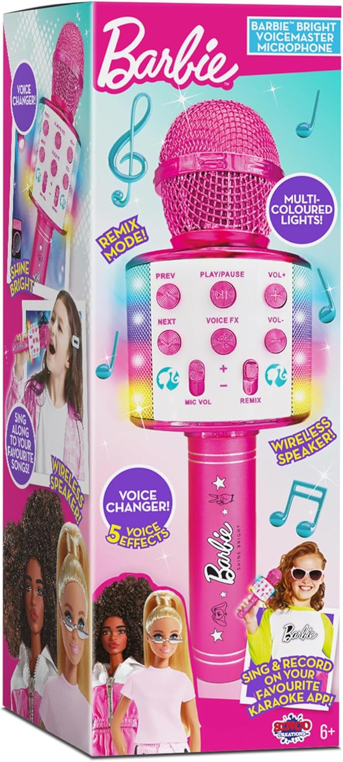 Barbie Bright Voicemaster Microphone - Wireless Karaoke Mic with Voice Changer & Lights