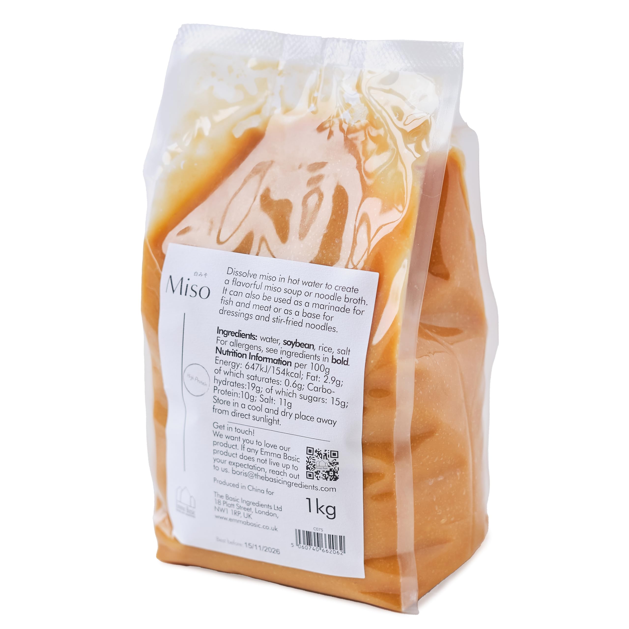 Emma Basic Miso Paste 1kg - Gluten Free, Fermented White Miso for Marinades, Salad Dressings & Stir Fry