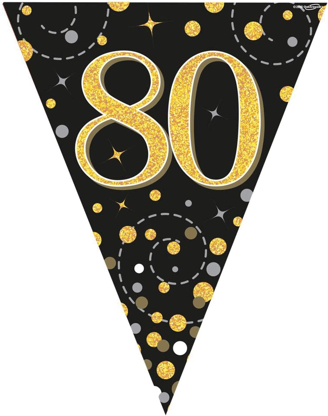 Party Bunting Sparkling Fizz 80 - Black & Gold Holographic 11 Flags 3.9m