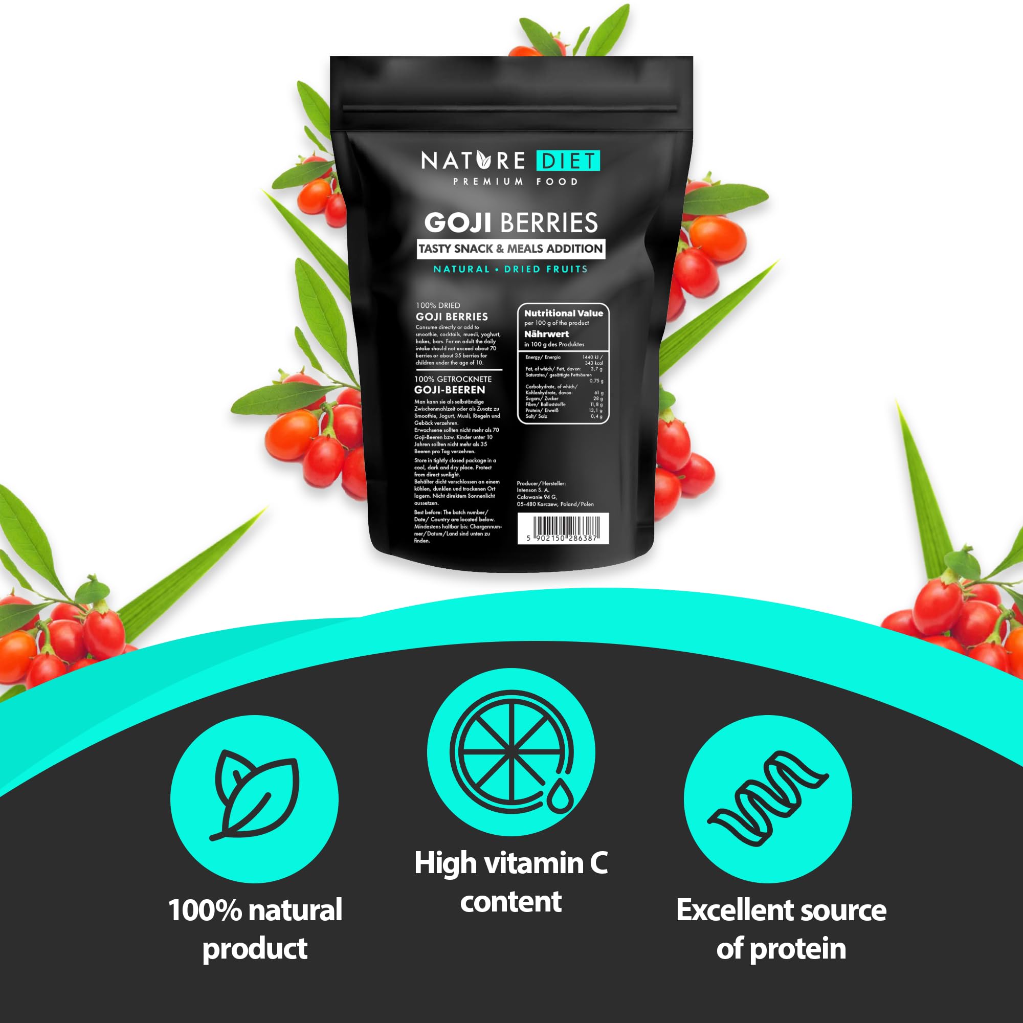 Nature Diet - Goji Berries 1000 g | Dried Berries | Healthy Snack