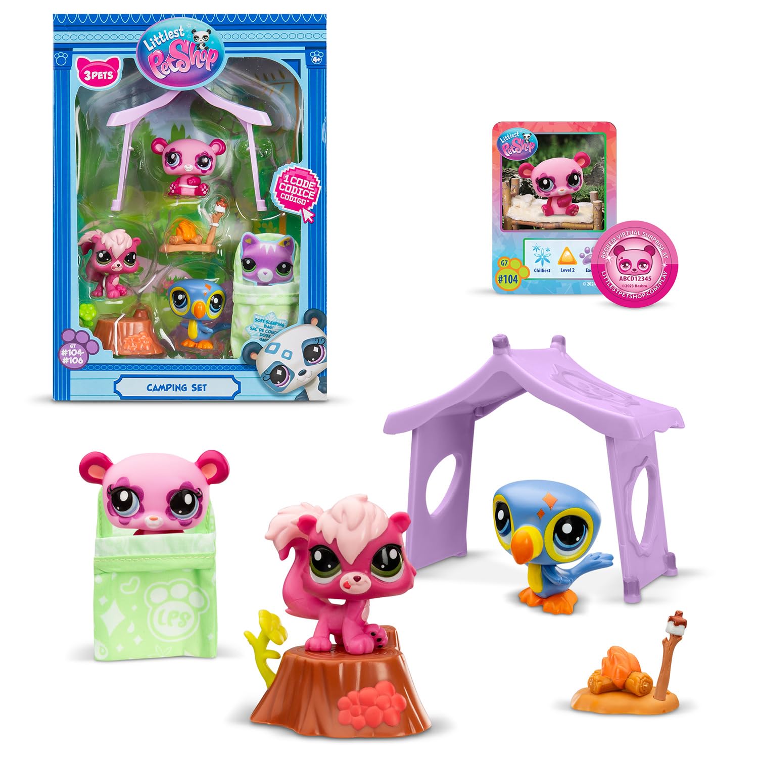 Littlest Pet Shop Bandai Series 2 Camping Adventure Play Pack - 3 Pet Figures with Accessories, Ages 4+