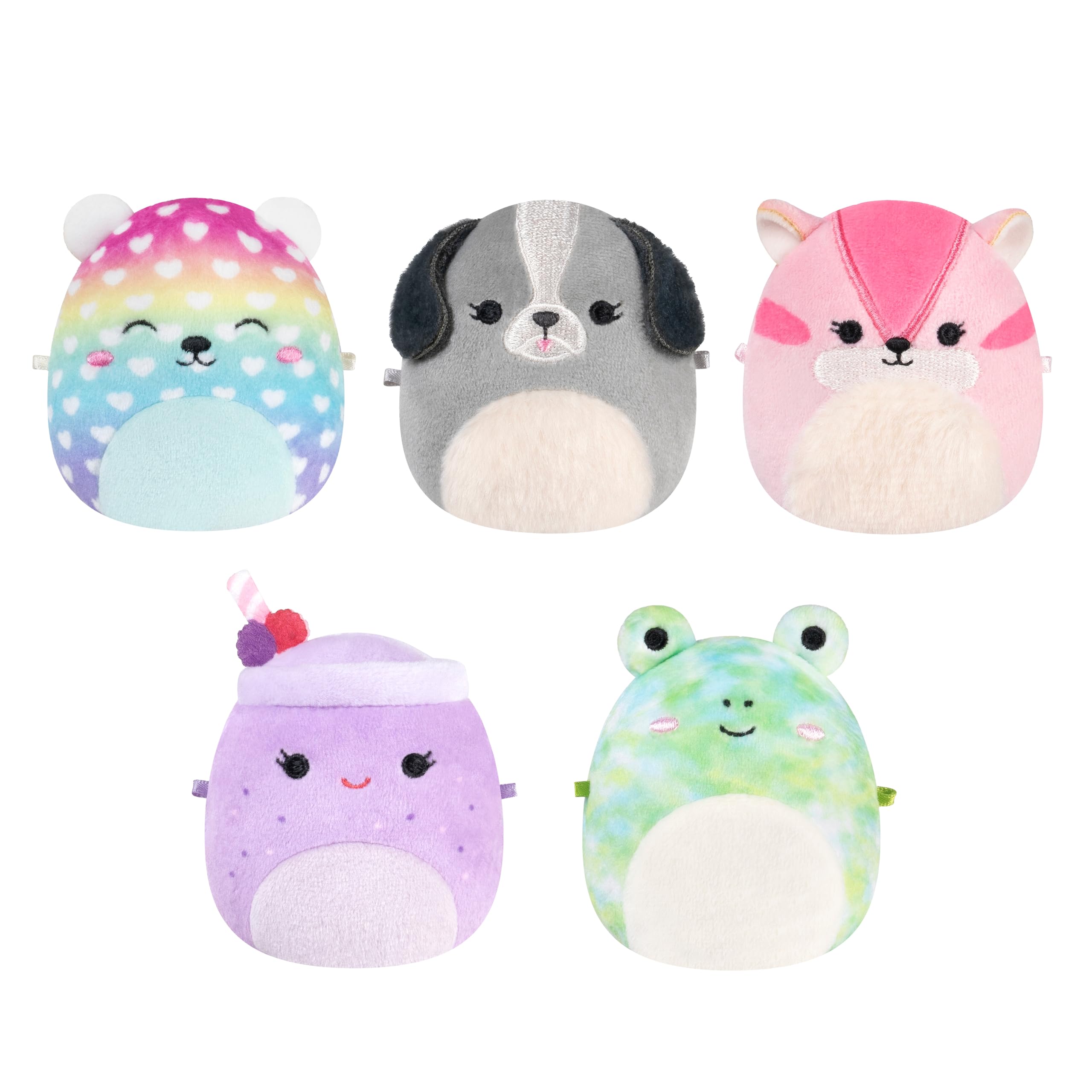 Micromallows Squishmallows 5-Pack Plush - Chipmunk, Frog, Bear, Smoothie, Dog