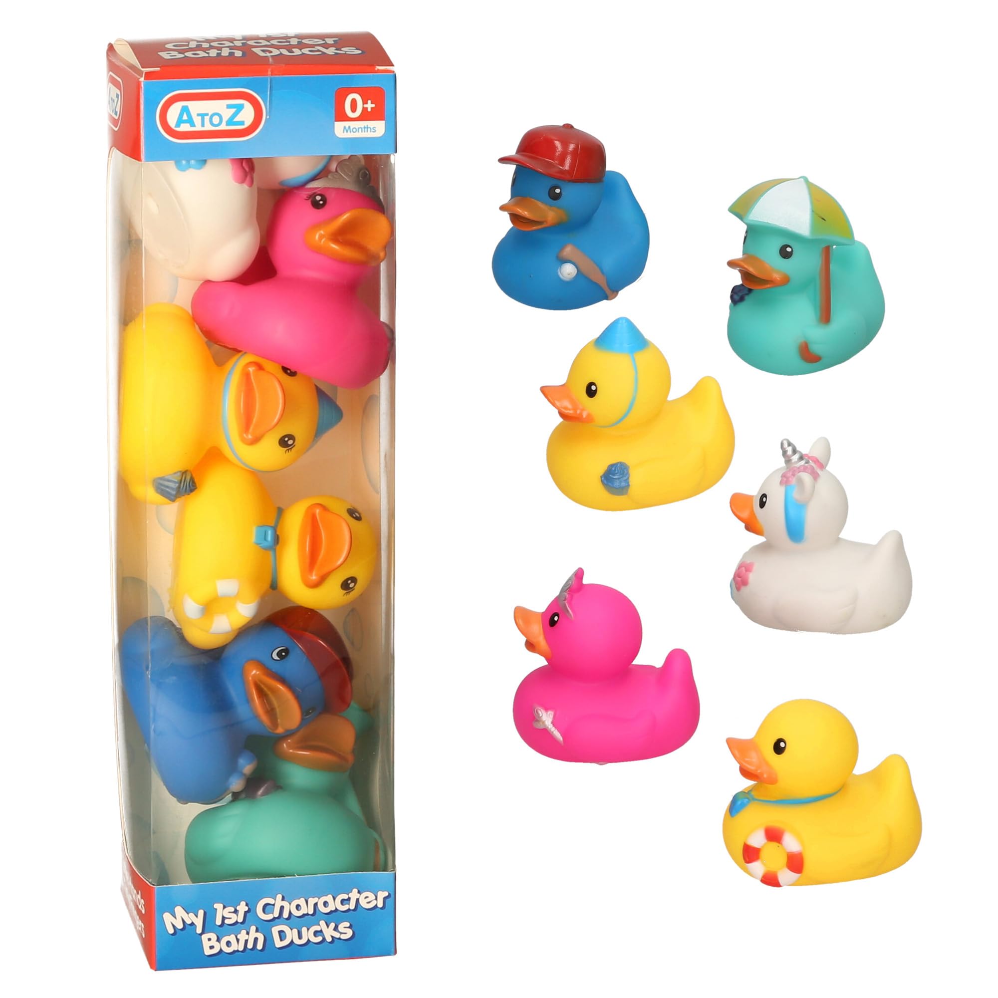 Coloured Ducks Bath Toy - 6-Pack Character Rubber Ducks for Babies 0+ Months