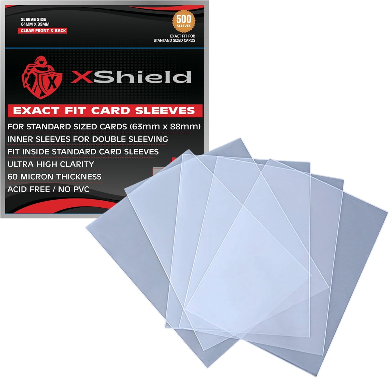 XShield Exact Fit Trading Card Sleeves - 60 Micron, High Clarity, 500-Pack