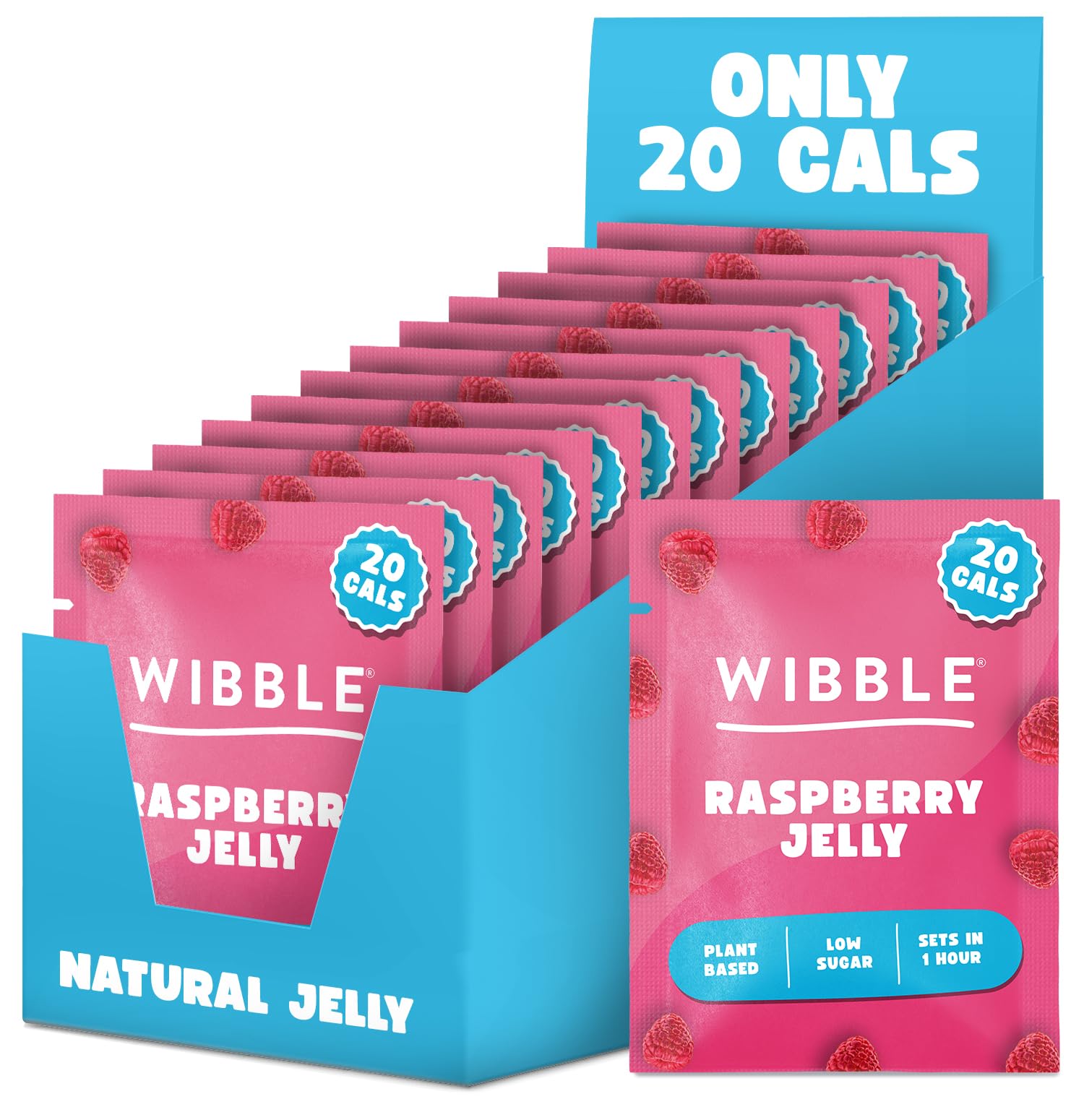 Wibble Raspberry Jelly Crystals - Plant-Based, Low Sugar, Quick-Set Vegan Jelly Powder, 12 Pack (24 Servings)