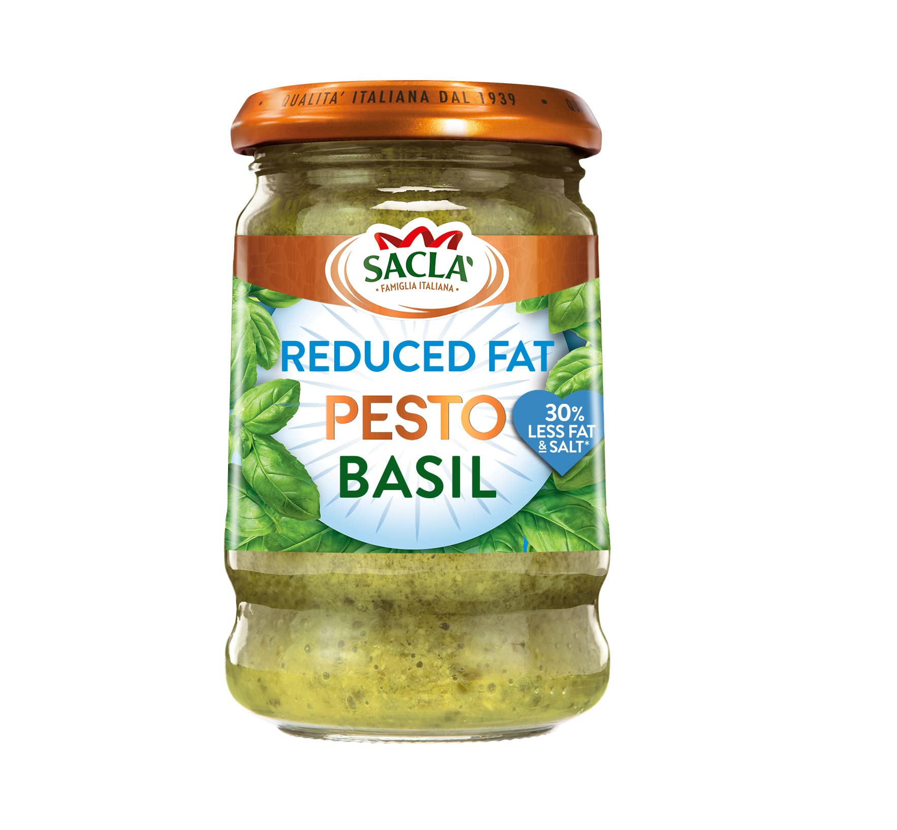 Saclà Italian Basil Pesto - Reduced Fat, with Basil, Cheese, Cashews & Pine Nuts - 190g