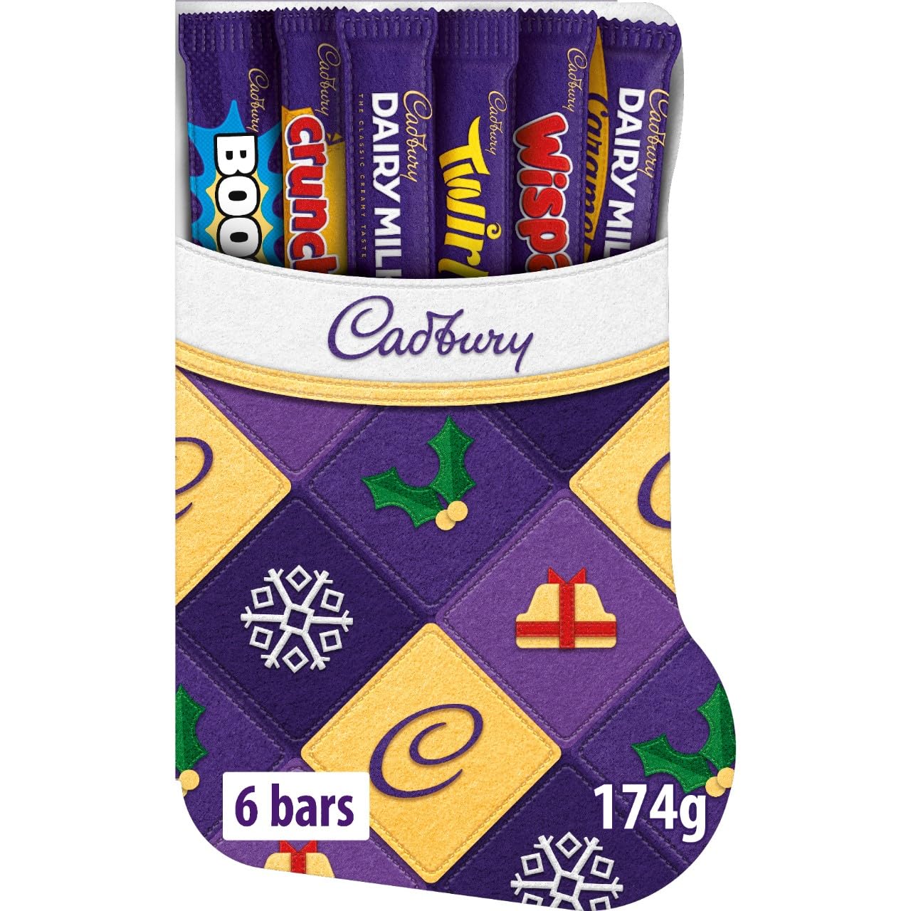 Cadbury Festive Stocking Chocolate Selection Box - 6 Assorted Dairy Milk Bars, Christmas Gift